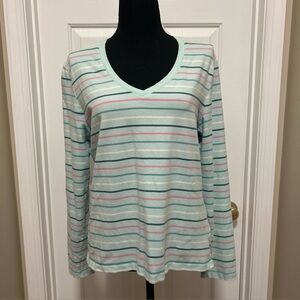 Sonoma Mint Striped V-Neck Long Sleeve Top